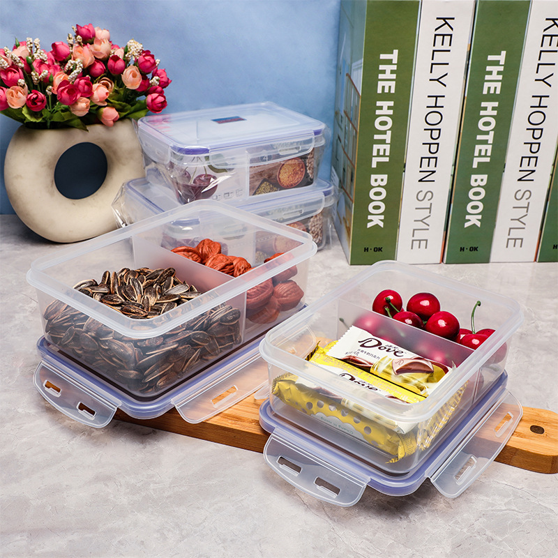 長方形の透明なプラスチックの食品の収納箱の台所の雑穀の分格の密封箱の学生は弁当箱の弁当箱を持っています。|undefined