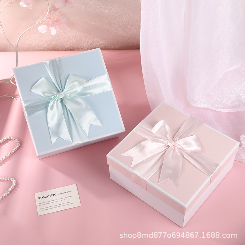现货方形蝴蝶结天地盖伴手礼品盒护肤品口红礼品包装空盒送人礼盒