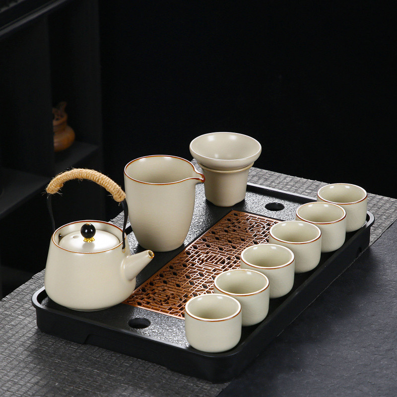 루 가마 찻주전자 - 6컵 + 흐르는 창 트레이