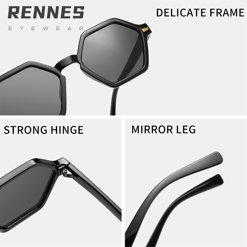 Cross-border europeo y americano retro pequeño marco hexagonal simple arroz con uñas gafas de sol para exteriores estilo ins