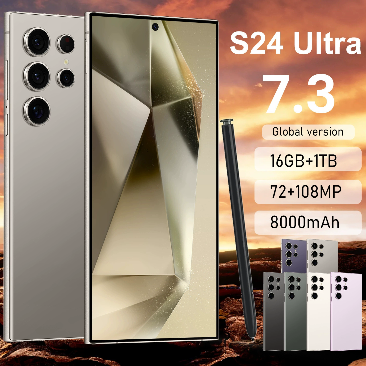 Смартфон S24 (S24 Ultra) — элитный мобильный телефон, 7,3 дюйма, встроенная стилус, опция 16ГБ+1ТБ