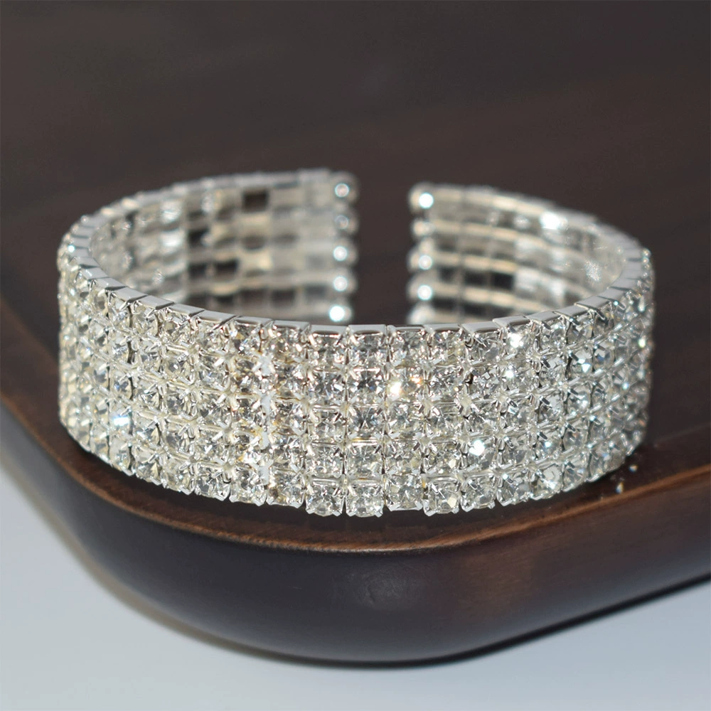 Браслет с rhinestones SL-1006, электропорошение серебро/золото, многорядный 1–5 слоев