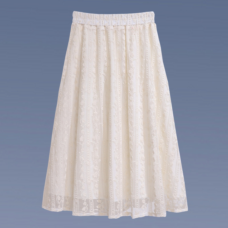 Petite Women's Mesh Lace Skirt, Autumn and Winter Mid-Length High-Waisted Slimming Versatile Base Skirt, Spring and Summer Style Petite Women's Mesh Lace Skirt, Autumn and Winter Mid-Length High-Waisted Slimming Versatile Base Skirt, Spring and Summer Style