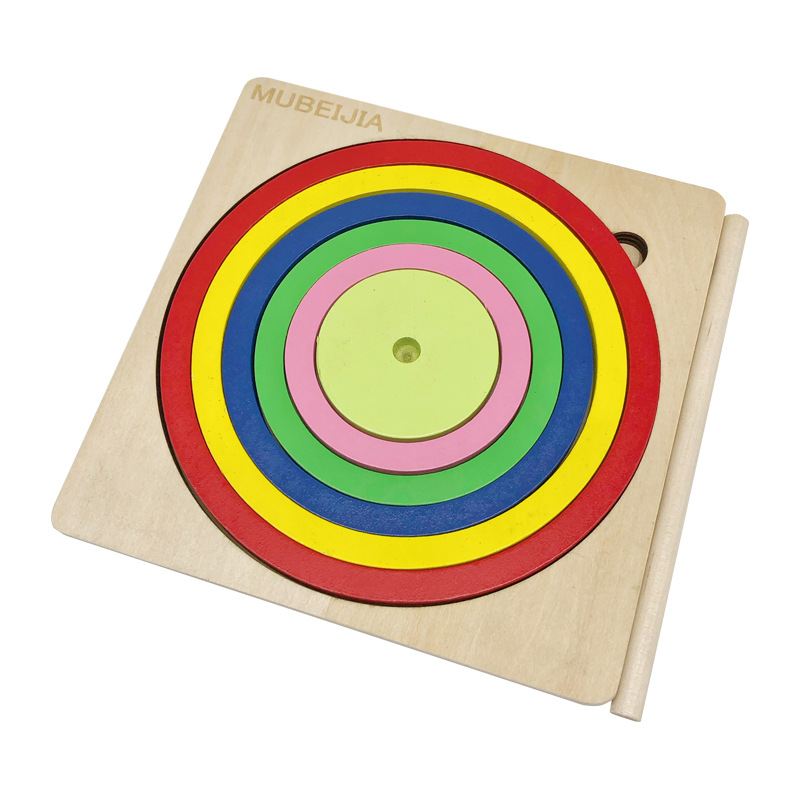 Juguetes transfronterizos CPC y CE arco iris de madera Juguetes de jardín de infantes Cognición de color 2 coordinación ojo-mano 3 +