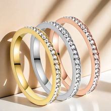 欧美跨境 钛钢带钻高级设计感小众极细情侣戒指不锈钢饰品女批发