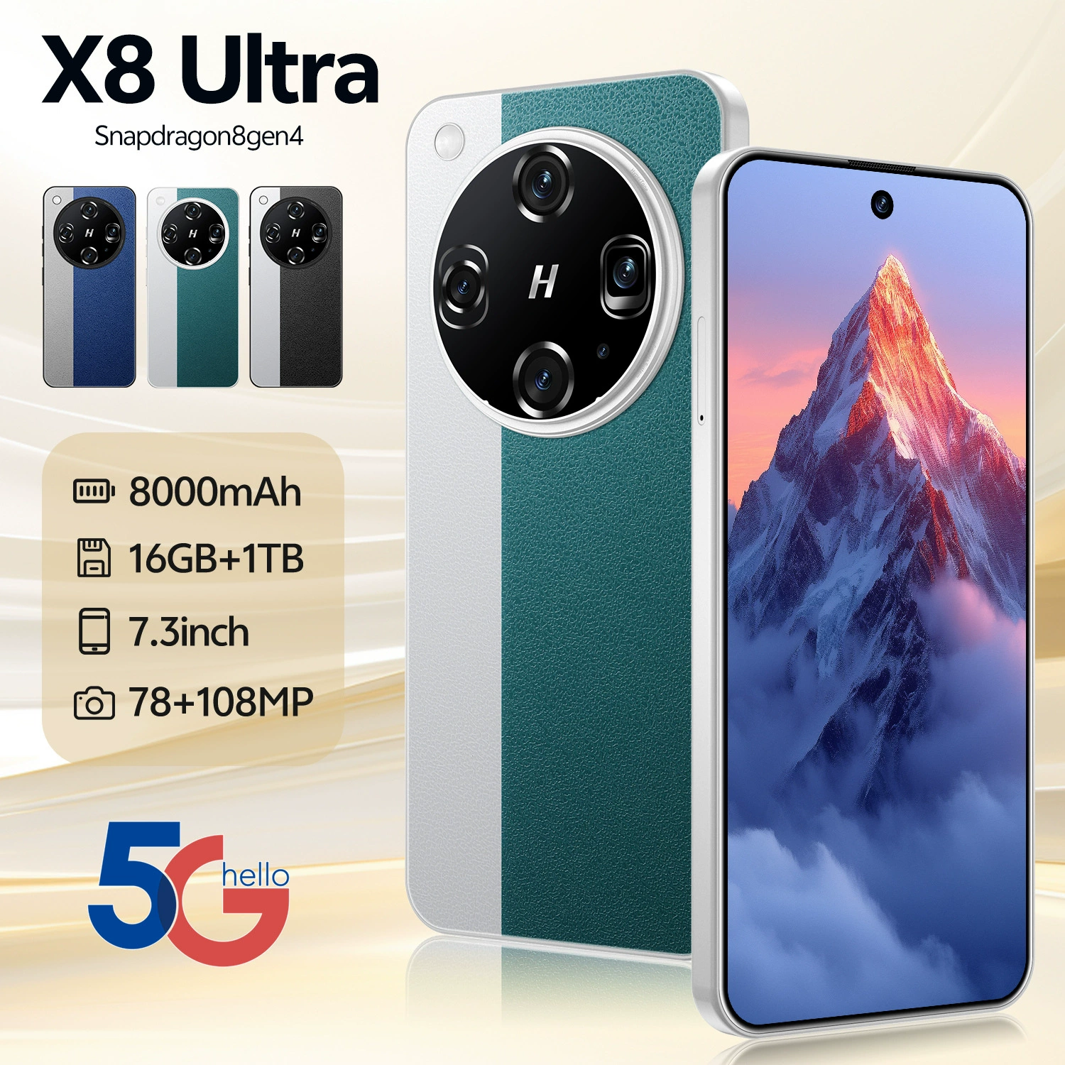 Smartphone, x8, Android, 7.3 inch, wide screen, full screen display