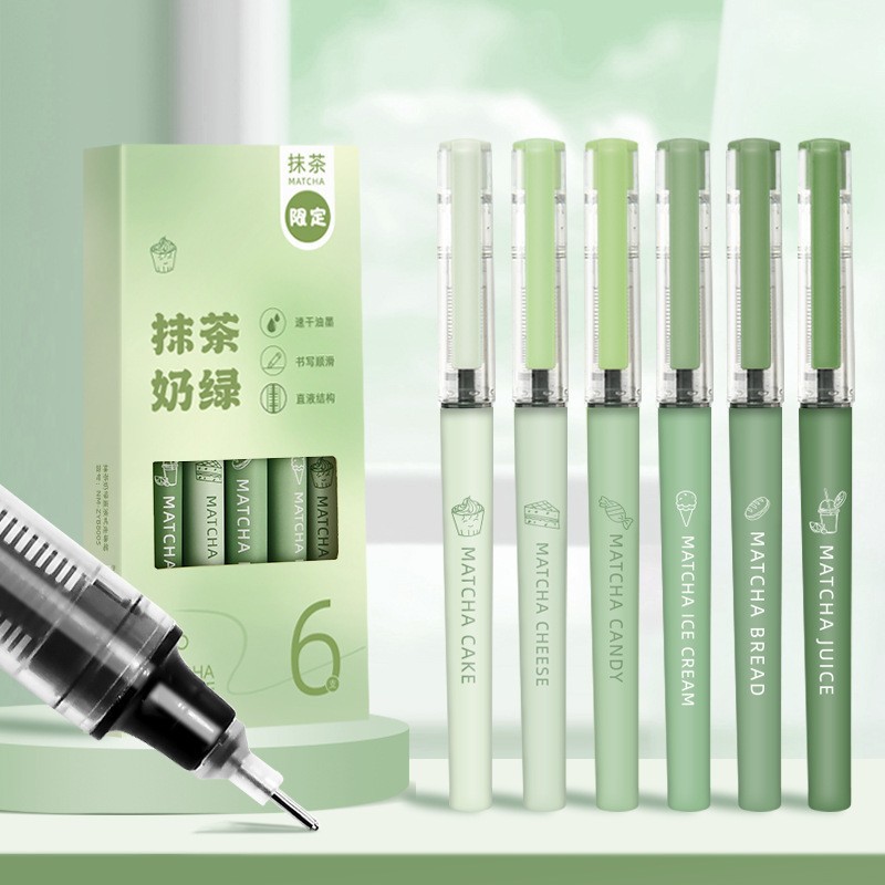 Bolígrafo de papelería para práctica de exámenes, bolígrafo rollerball de tinta líquida verde, de secado rápido, punta de aguja completa, bolígrafo de gel de 0.5 mm.
