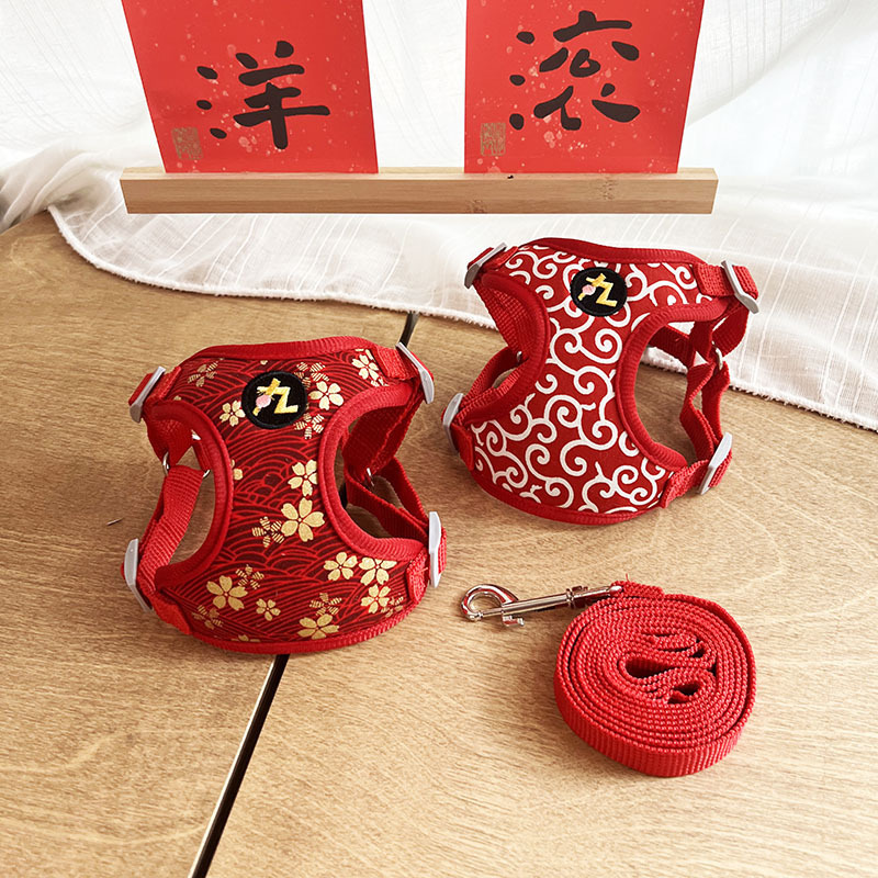 Japanese Style Tang Grass Pattern Cherry Blossom Dog Cat Corgi Chai Dog Chest Back Pull Chest Vest Small Dog Traction Rope