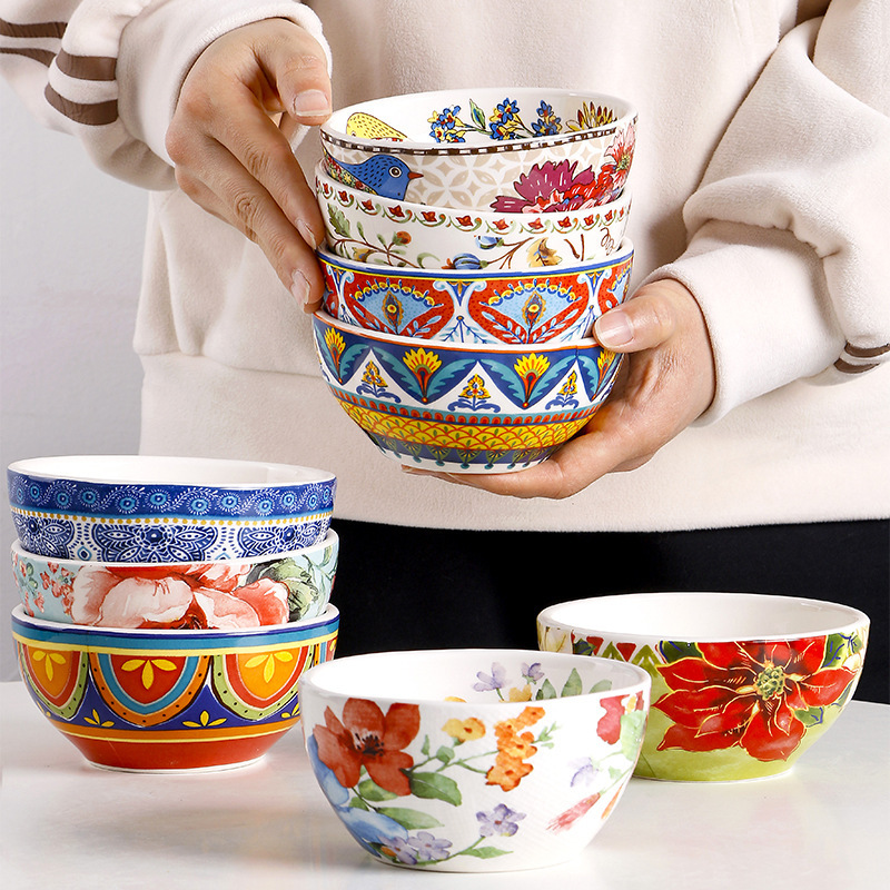 European and American under-glaze color Rice Bowl European-style dessert small Bowl round small soup bowl household 4.7-inch bowl microwavable