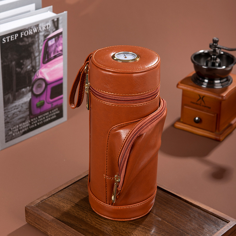 Transfronterizo nuevo estilo cuero para hombre tubo de cedro cubo de cigarros retro europeo y americano multifunción juego de cigarros bolsa de cigarros