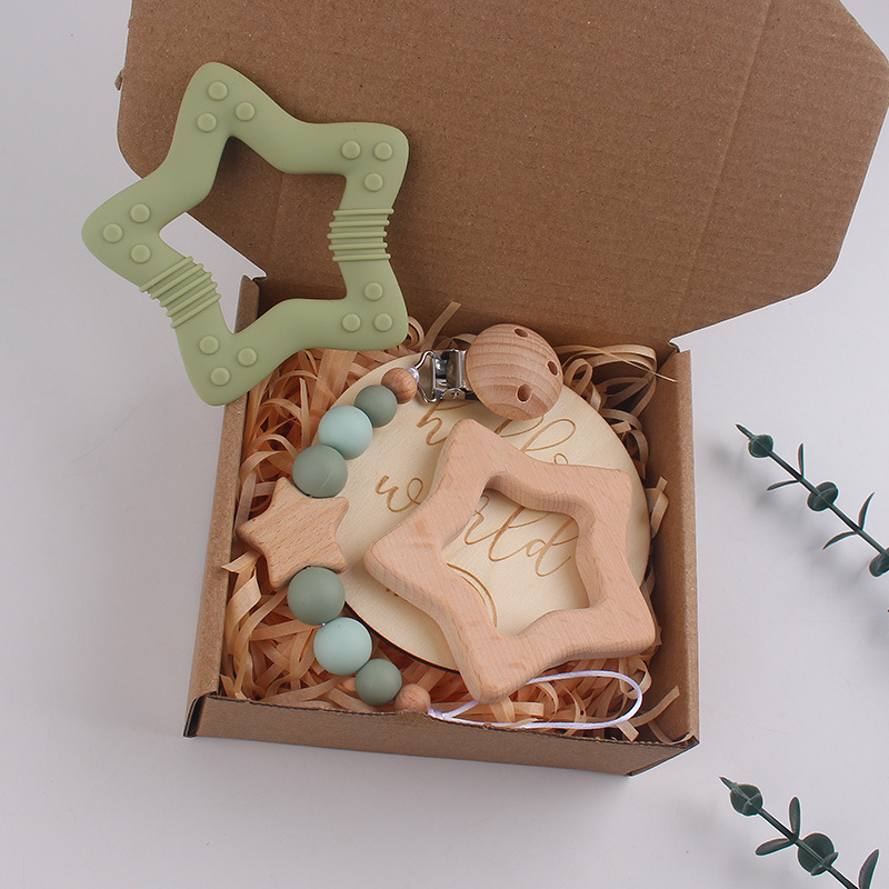 Transfronterizos bebés dentición calmante diente diente conjunto de caja de regalo de diente
