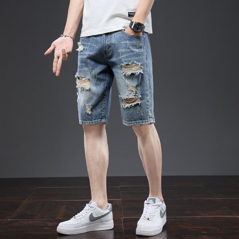 Denim Shorts Summer Thin Ripped Trendy Brand Men's Loose Fashionable Korean-style All-match Beggar's Five-length Pants Men's Pants