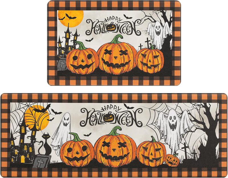 国境を越えたハロウィーンのカボチャの床マットキッチンの2つのセットの長さは汚れに強い吸水足マット玄関マットを管理しやすい|undefined