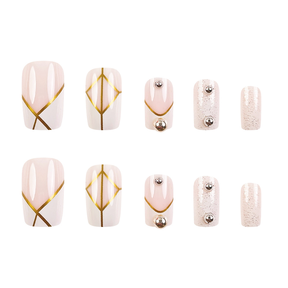 Comercio exterior polvo de oro desnudo blanco francés manicure polvo de diamante brillante desgaste de uñas 24 piezas de parche de uñas falsas image 5