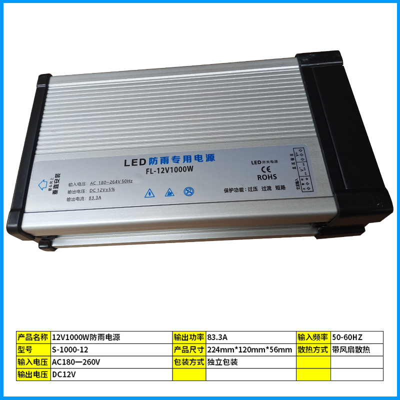 LED conmutador a prueba de lluvia fuente de alimentación 12v24v36v5v palabra luminosa signo silencioso DC 60w120w300 ingeniería