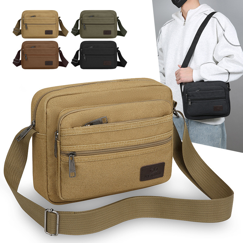 Thickened Canvas Men's Crossbody Bag, Daily Wallet, Multi-Layer Zipper, Versatile Business Style, High-End Feel, Wear-Resistant Shoulder Bag Thickened Canvas Men's Crossbody Bag, Daily Wallet, Multi-Layer Zipper, Versatile Business Style, High-End Feel, Wear-Resistant Shoulder Bag