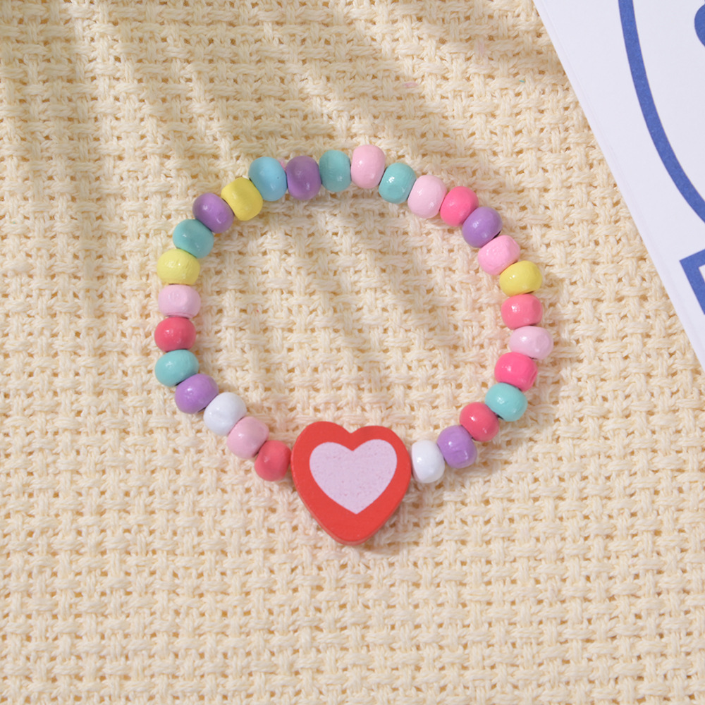Cartoon Style Heart Shape Wood Kidu0027S Bracelets 12 Pieces