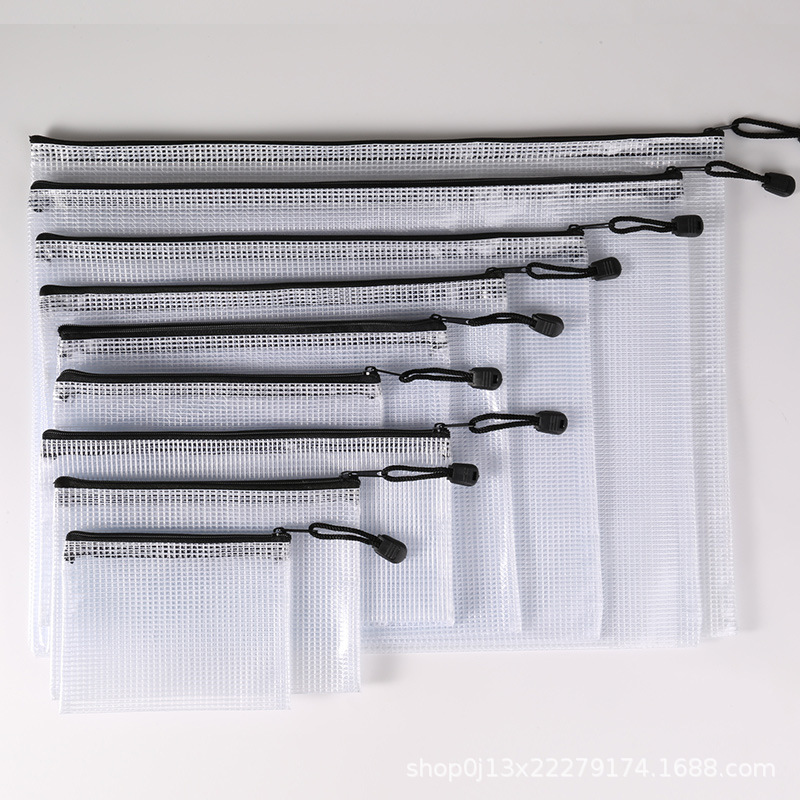 Directo de fábrica A4 bolsa de archivo transparente bolsa de malla de cremallera engrosada bolsa de papelería de estudiante a prueba de agua bolsa de archivo de material