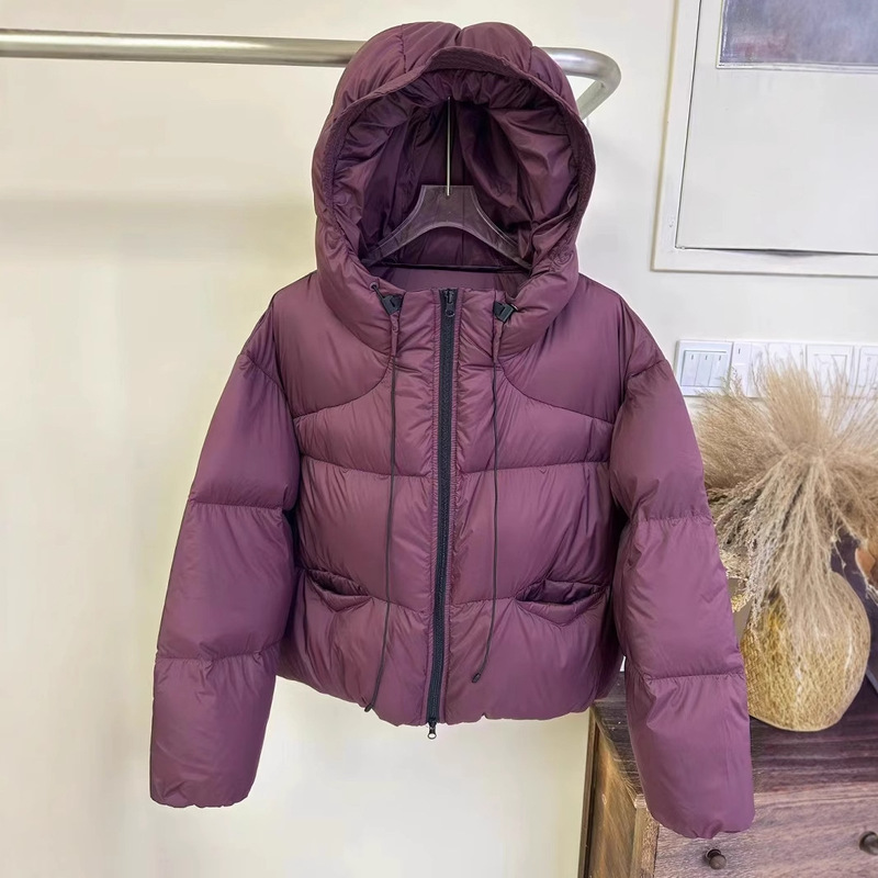 2026 Autumn/Winter New Style Flower Bud Hat Thickened down Jacket for Women, Short Casual Korean Version Versatile White Duck down Hooded Coat