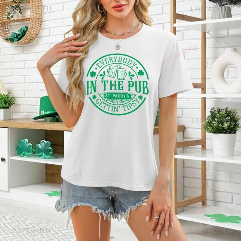 Cross-Border European Size Cotton T-Shirt St. Patrick's Day Shirt Lucky Irish Shamrock T-Shirt Heart Lucky Women's T-Shirt