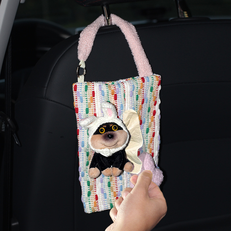 Caja de toallas de automóvil creativa, sensación de alto nivel, adorable abeja perro, caja de extracción de papel, bolsa de toallas de automóvil, caja de extracción de papel interior