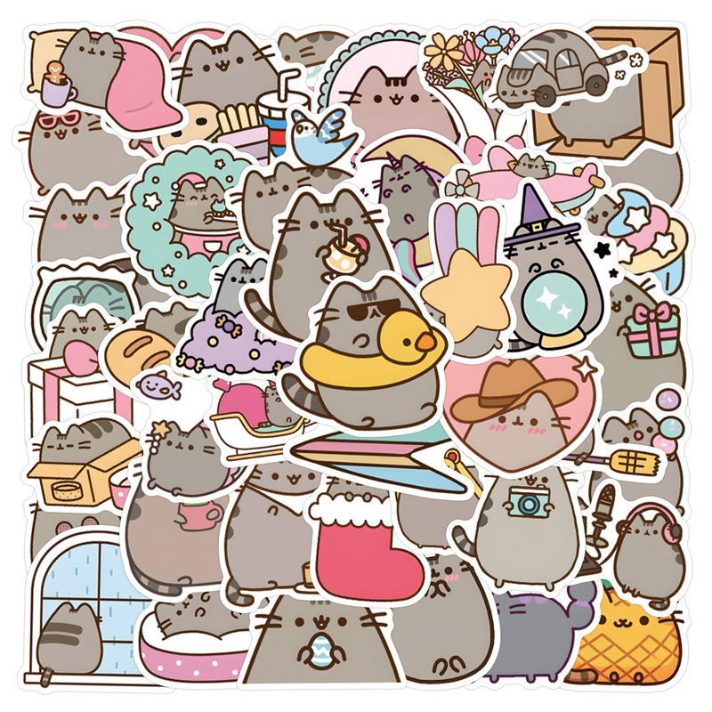 55 Pusheen Cartoon Cute Fat Cat Stickers to Decorate Handbooks, Stationery, Water Cups, Computer Waterproof Stickers