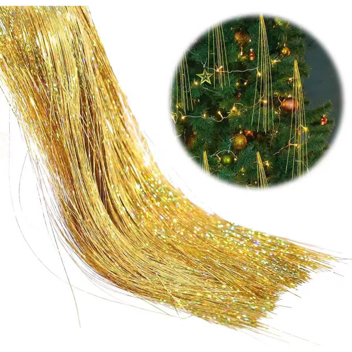 New Amazon Tinsel Christmas Tree Metallic String Decorations Gold Strips Christmas Decorations Rain-Like Tinsel