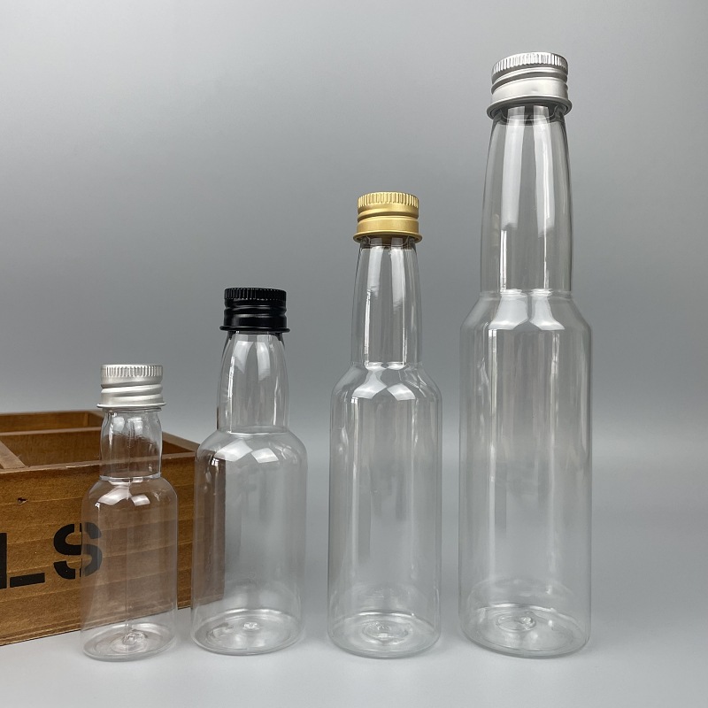 Botella de plástico transparente transfronteriza en stock 30 50ml 100150 ml botella de pet con tapa de aluminio botella de muestra de plástico de diámetro largo
