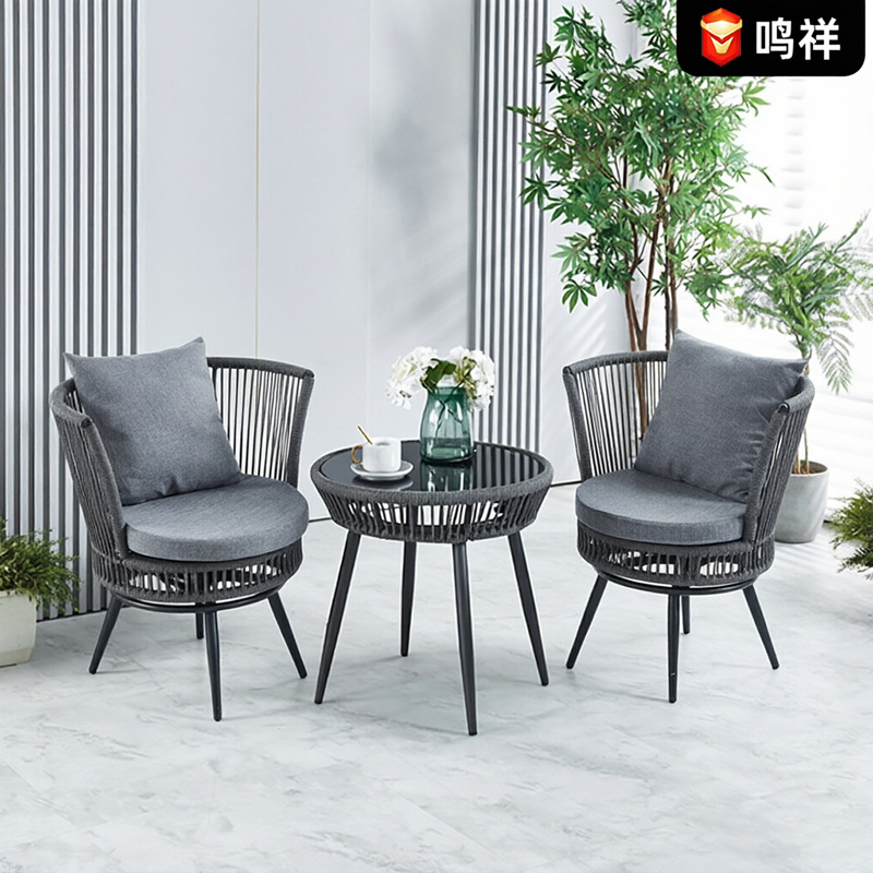 wholesale outdoors balcony Armchair Simplicity Small apartment Windows soft Seat cushion Wicker chair combination courtyard leisure time Tables and chairs
