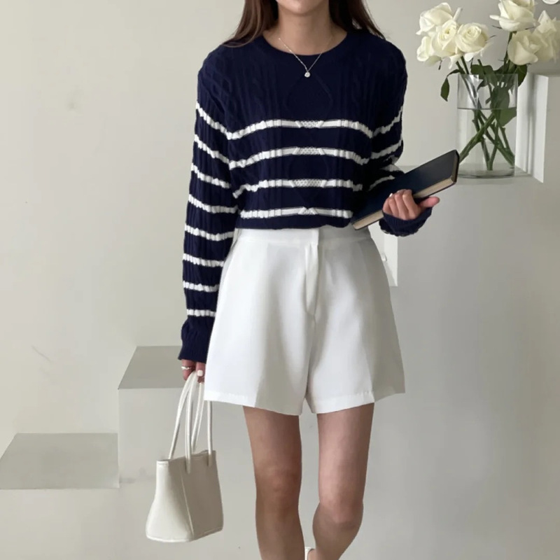 Ep High Version Nanyou Boutique Stripesd Round Neck Knitwear