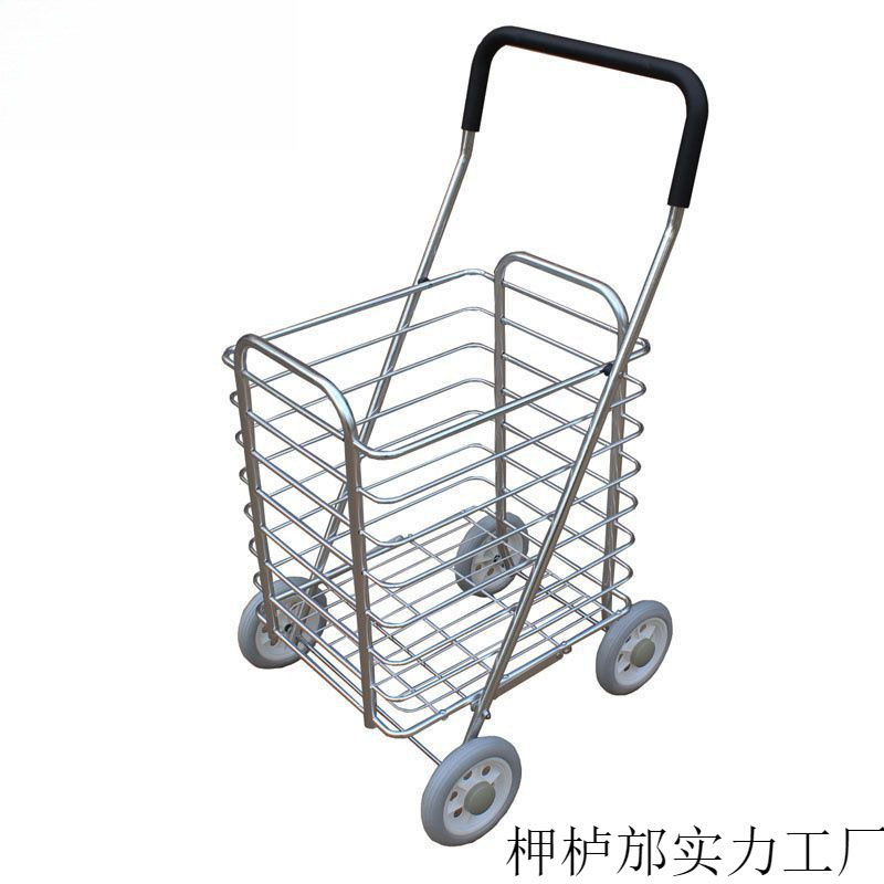 Large Shopping Cart Aluminum Alloy Grocery Cart Folding Handcart Small Trailer Vegetable Basket Cart Four Large Foldable