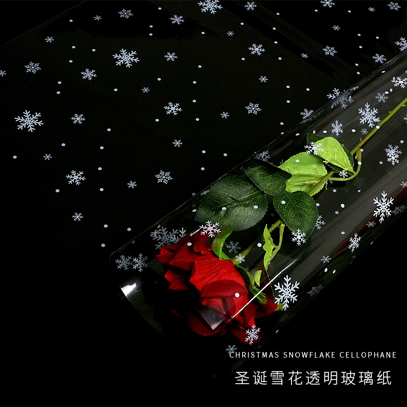 Navidad copo de nieve celofán flores transparentes paz fruta ramo embalaje papel embalaje impermeable floral materiales al por mayor