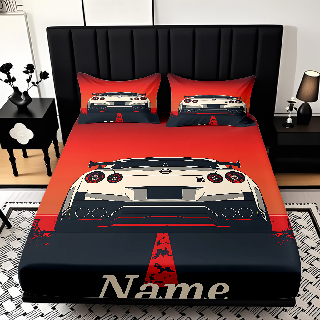 TEMU / JIT moda popular patrón de carreras 3D impresión digital cama de cama de cama kit de ropa de cama fábrica directa