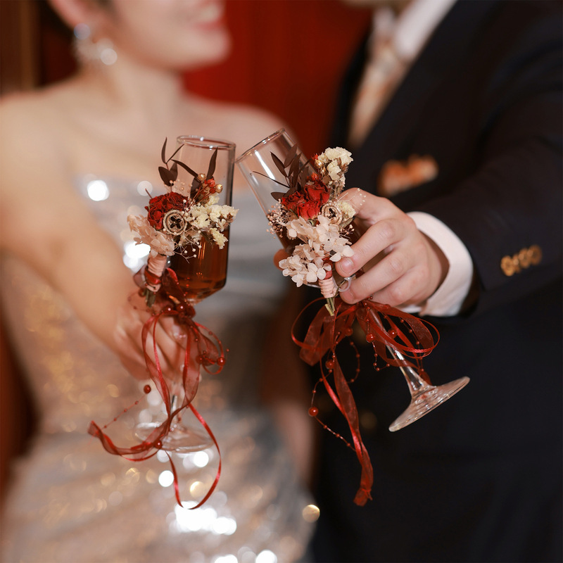 diy干花永生花花艺花束婚礼敬酒杯香槟杯装饰品结婚礼物高脚杯|undefined