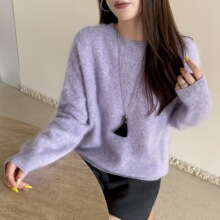 无缝一体拉绒混纺毛衣女士圆领净面长袖打底秋冬新款日常通勤风格