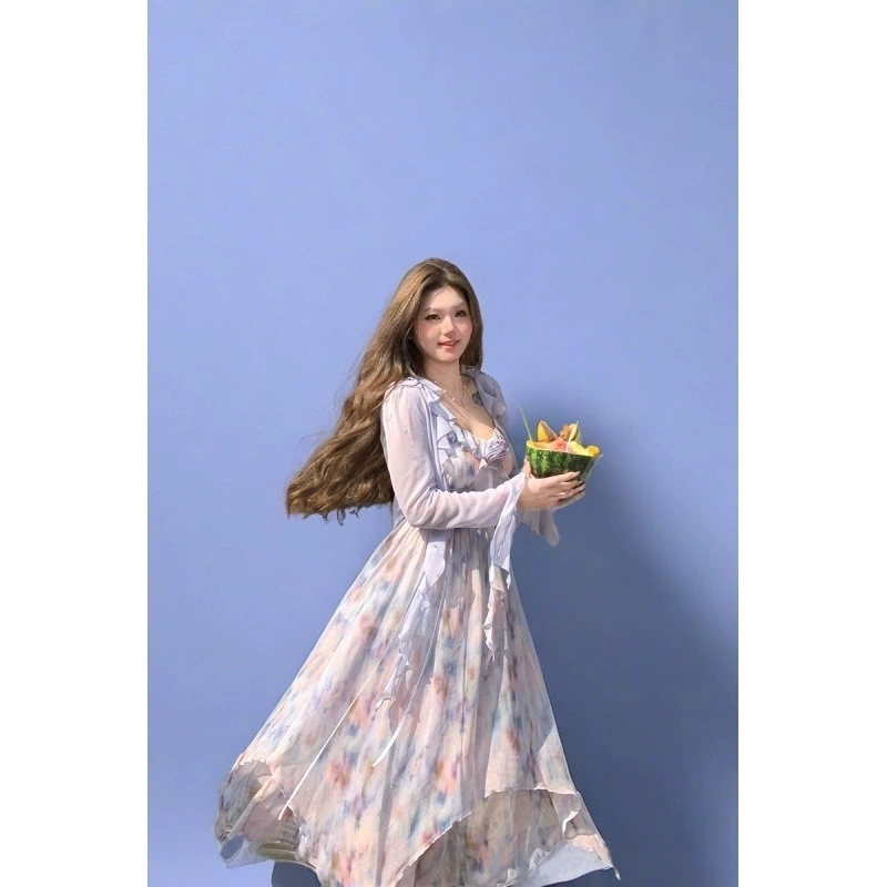 Анни не популярна, слегка полная, большого размера, атмосферная картина маслом, мечтательный дизайн чистого желания, шифоновая юбка с цветочным принтом.