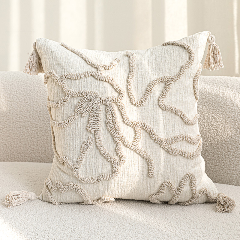 Sofa Throw Pillowcase Cream Color Three-dimensional Embroidery