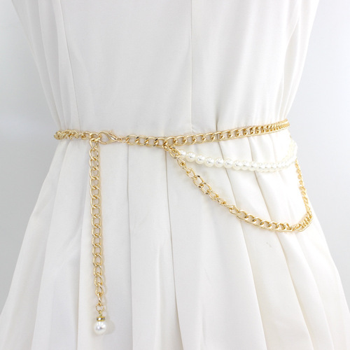 Pearl waist chain women's small fragrance with suit dress shirt metal decorative belt internet celebrity chain one piece drop shipping