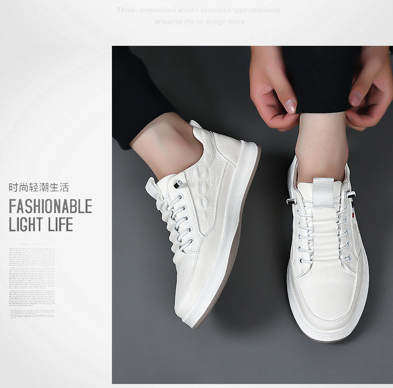 Giày sneaker nam cổ thấp da bò hai lớp, đế bằng, dây buộc phía trước — PZ2389 màu trắng, PZ2389 màu đen chi tiết 18