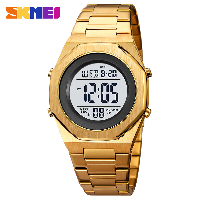 Skmei skmei moda octogonal correa de acero reloj electrónico de los hombres pantalla digital multifuncional reloj luminoso hombres 2066
