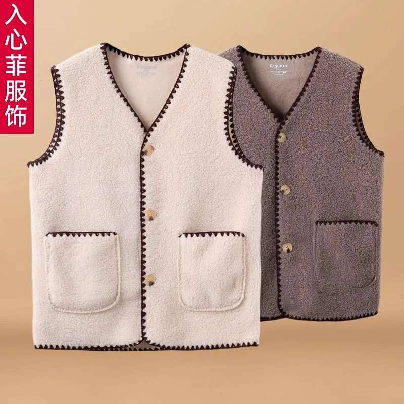 Весенние жилеты для женщин среднего и пожилого возраста, новые модели для мам, весенние и осенние жилеты, повседневные женские бархатные кардиганы с зернистой текстурой.