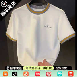 2026夏季新款重工印花纯色短袖潮牌T恤百搭休闲圆领男士舒适上衣