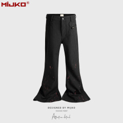 MIJKO メンズ レディース 血まみれのボランカット ストライプ パンツ 男女兼用 マイクロフレア ワイドレッグデザインパンツ