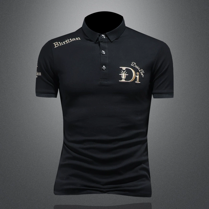 Летняя хлопковая футболка, универсальное поло, slim fit, с вышивкой