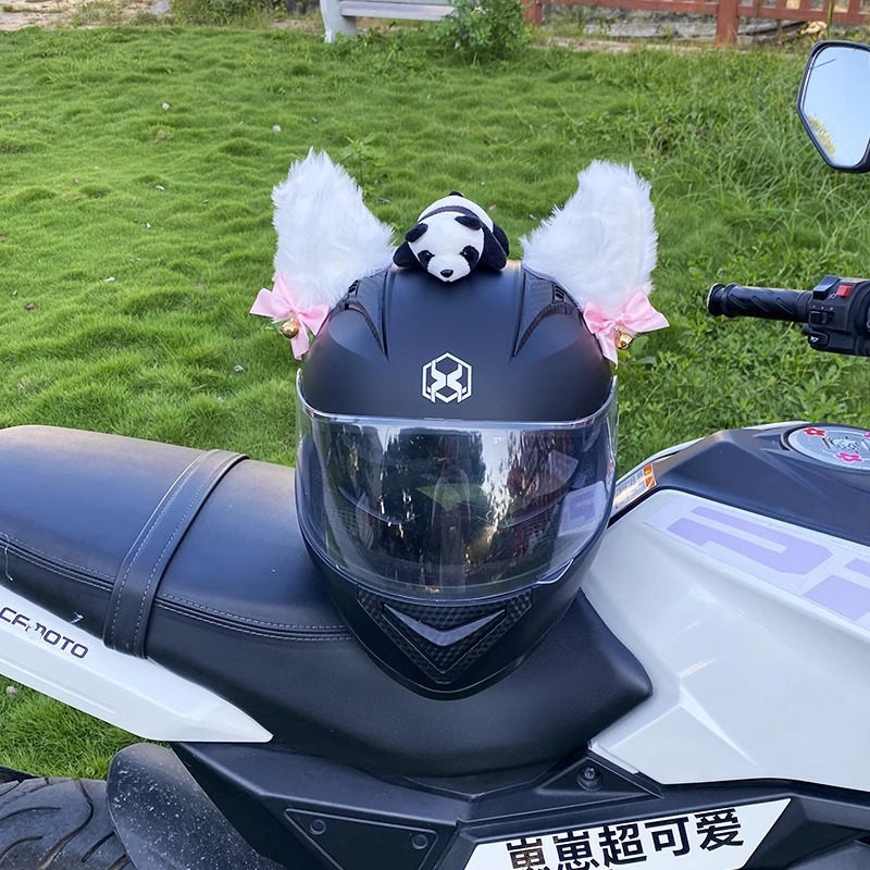 Universal Helmet Decoration 3D Half/Full Helmet Accessories Creative Women Rider (Auto Parts and Accessories) - 3d-white-with-bell-excluding-tail-panda-helmet