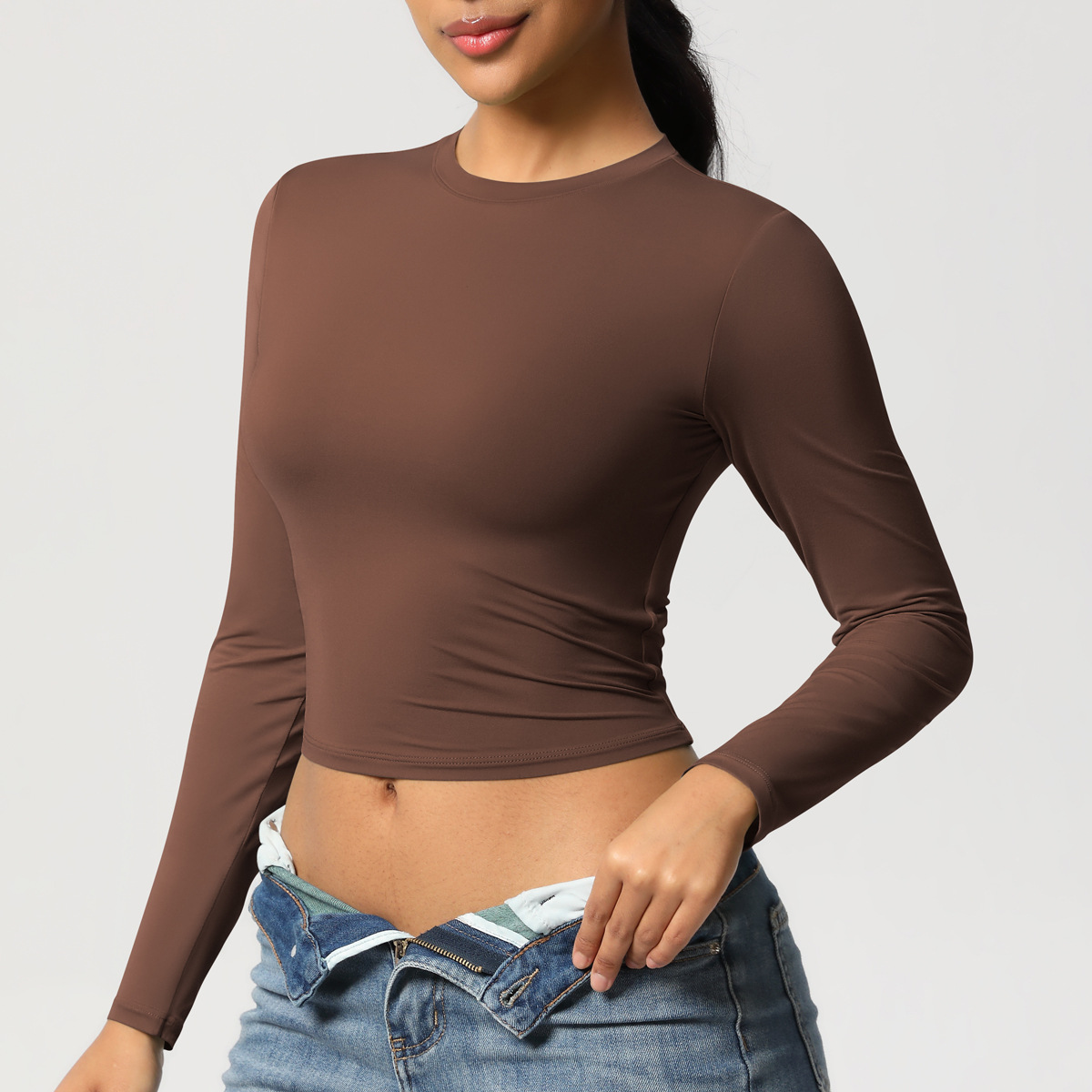 Maglietta a maniche lunghe slim fit, elastica e ad asciugatura rapida, per pilates, corsa, fitness e yoga_voghion.com