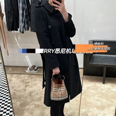 25早春新款巴家经典Trench100羊毛呢腰带长款双排扣呢大衣女外套