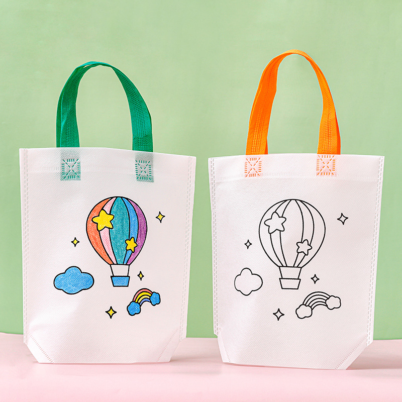 Bolso de graffiti de pintura de bricolaje hecho a mano para niños, regalo de jardín de infantes, dibujo de tela no tejida de dibujos animados, bolsa de tela de mano para colorear