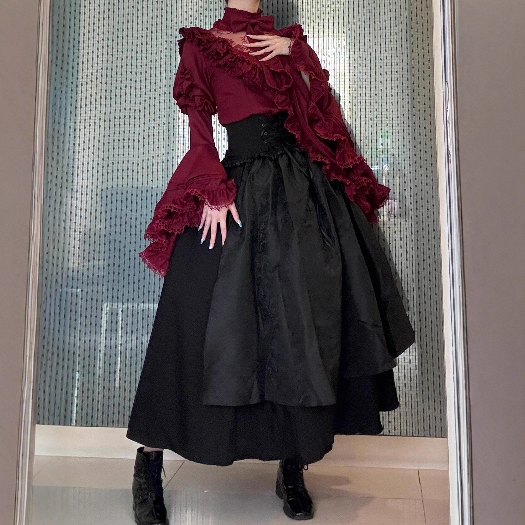 Lady Bafa Enamel Lolita Black Widow Corset Sk Gothic Dark Style Nun Lolita Cosplay Slimming Dress