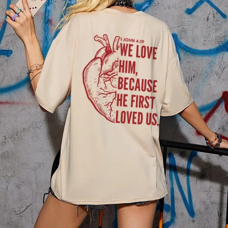 跨境纯棉短袖Women Oversized Back Print Christian Streetwear